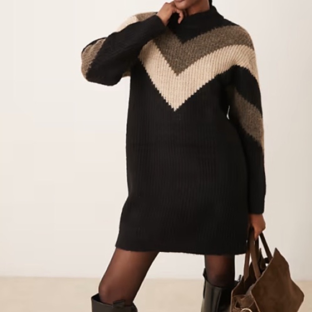 YAS Chevron Sweater Dress Size XS Small New Oversized Alpaca Wool Ziggo